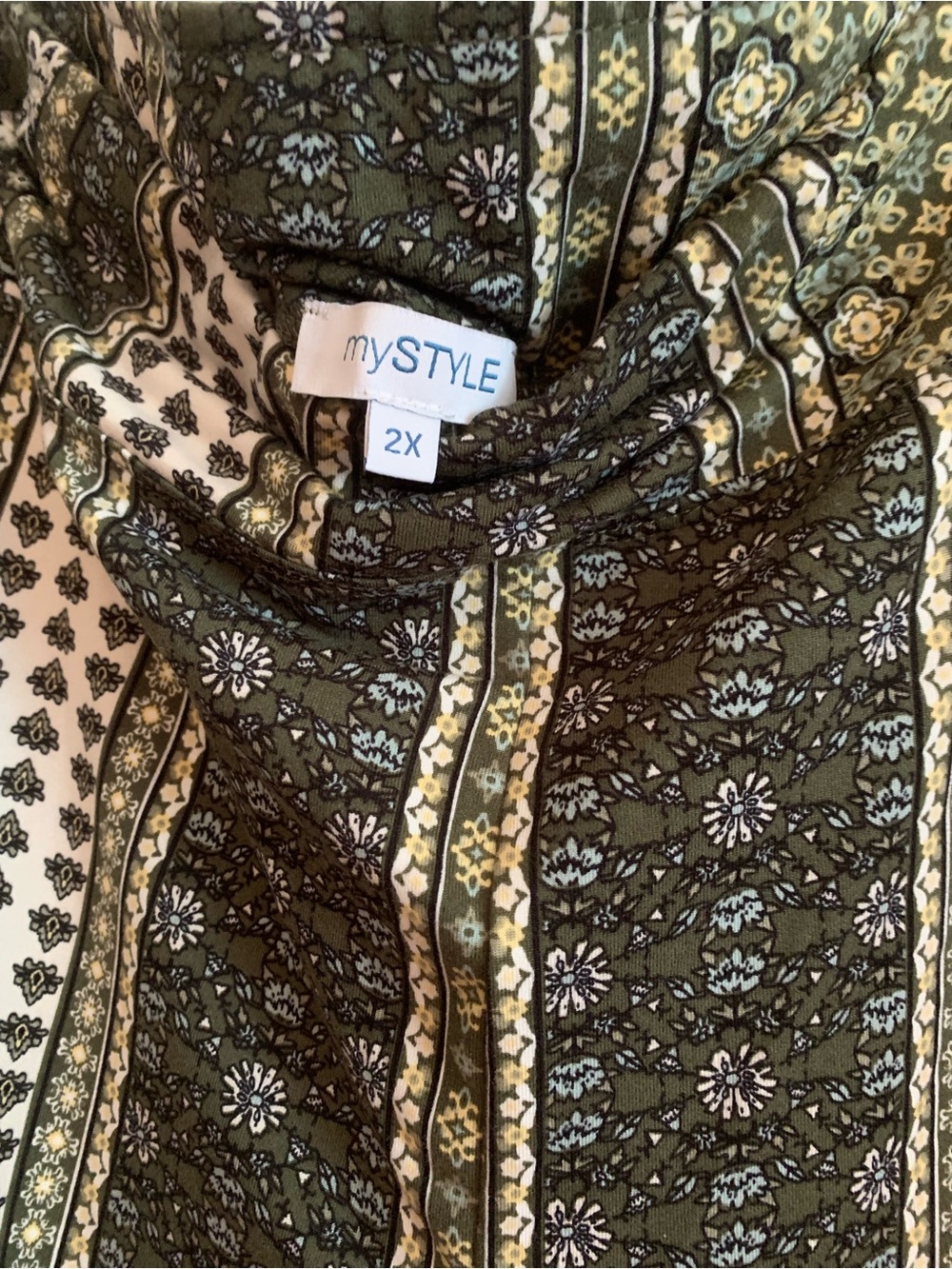 my Style , Women's Boho style Patterned Wide-Leg Women’s Pants - Green/Cream - Picture 4 of 4